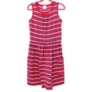 Hanna Andersson Girls Size 10 140 cm Red Striped Cotton Pocket Dress Sleeveless